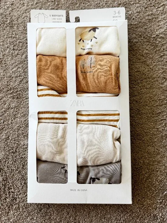 Zara Baby - 5 Pack of Long Sleeve Sheep Bodysuits - Picture 2 of 3